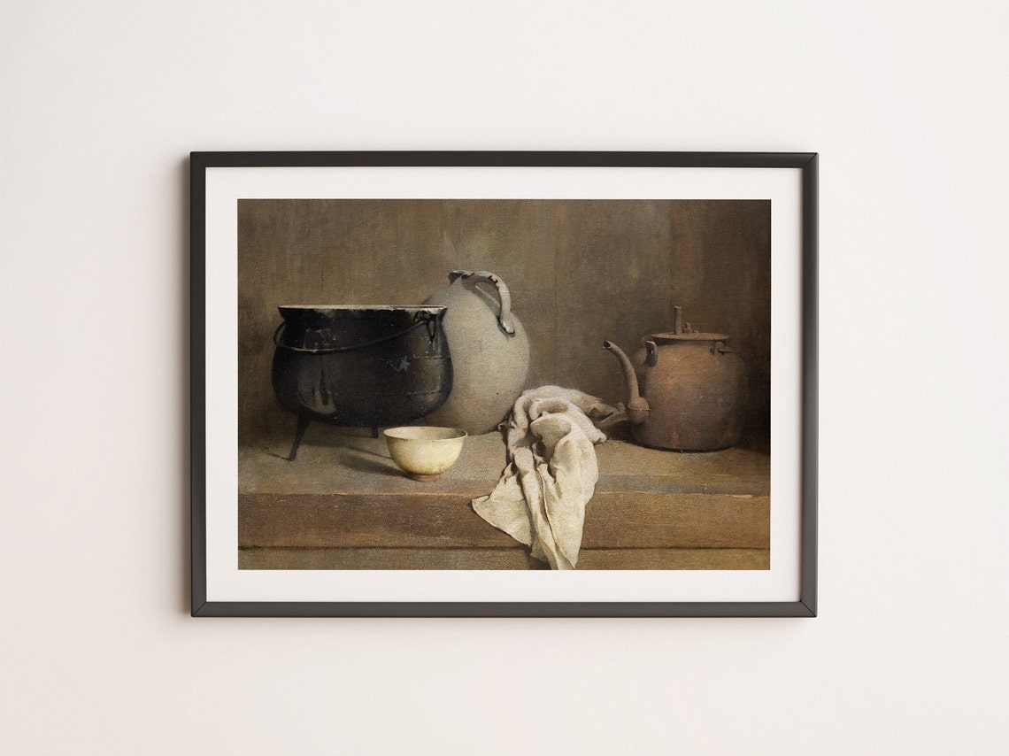 Rustic Kitchen Still Life Vintage Cauldron Jug Kettle Art Print - Image 4