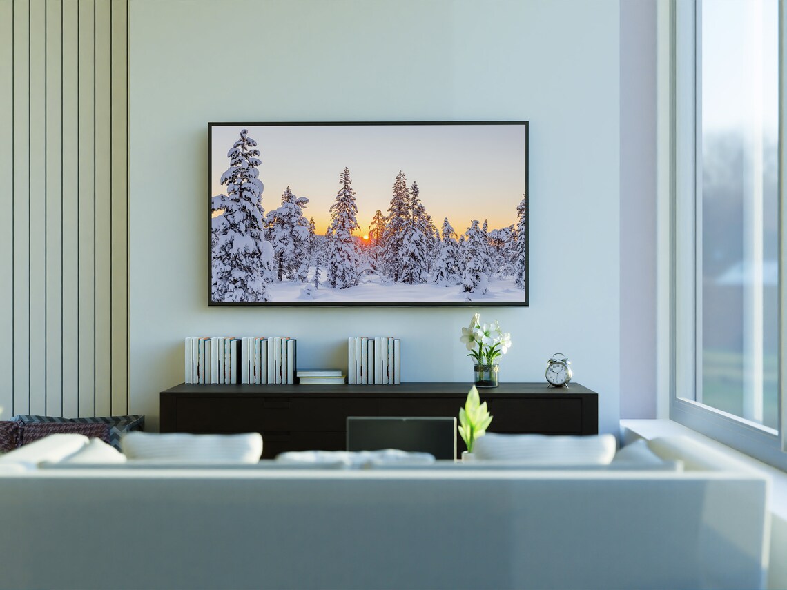 Snowy Pine Forest Sunrise Golden Winter Landscape Nature Poster - Image 2