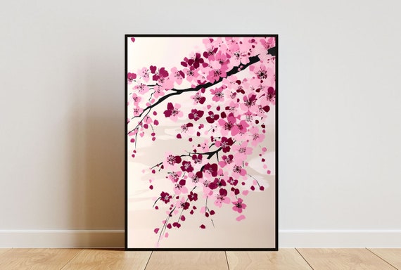 Japanese Cherry Blossom Poster Japanese Print Japanese Flower Wall Art Floral Poster Cherry Blossom Print Oriental Decor Japanese Art