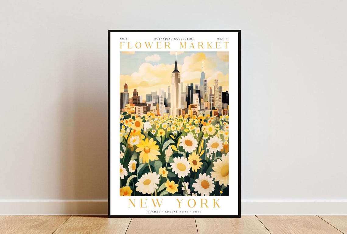 New York Flower Market Poster New York Poster Flower Market Print Flower Wall Art Botanical Poster Floral Wall Art Yellow Flower Print