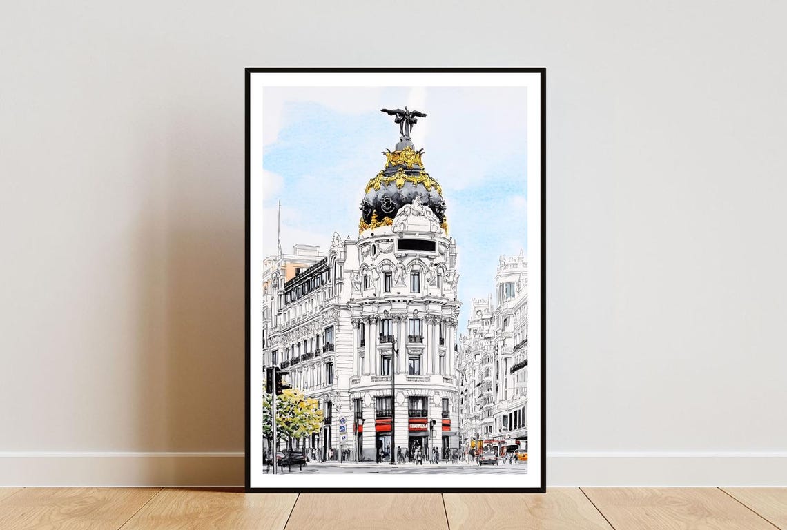 Madrid Metropolis Building Domed Rooftop Watercolor Travel Poster