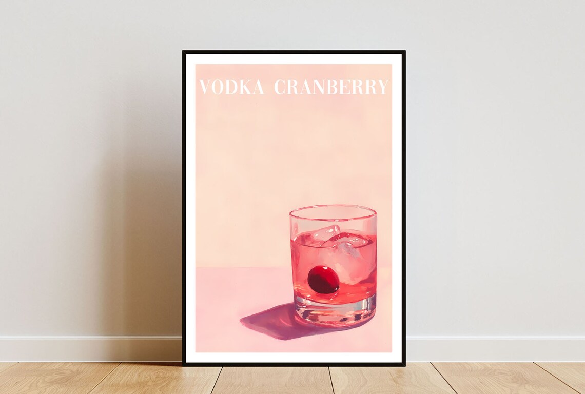 Vodka Cranberry Cocktail Illustration Pink Minimalist Bar Poster