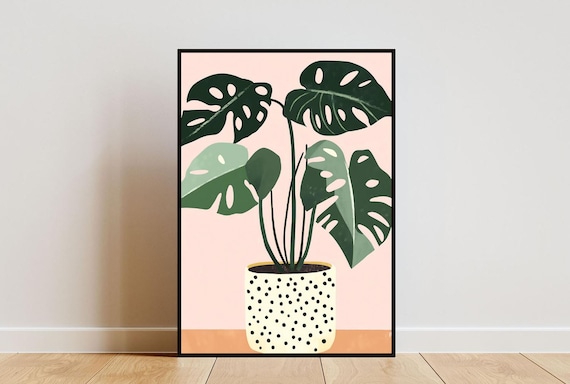 Monstera Plant Botanical Art Print, Boho Tropical