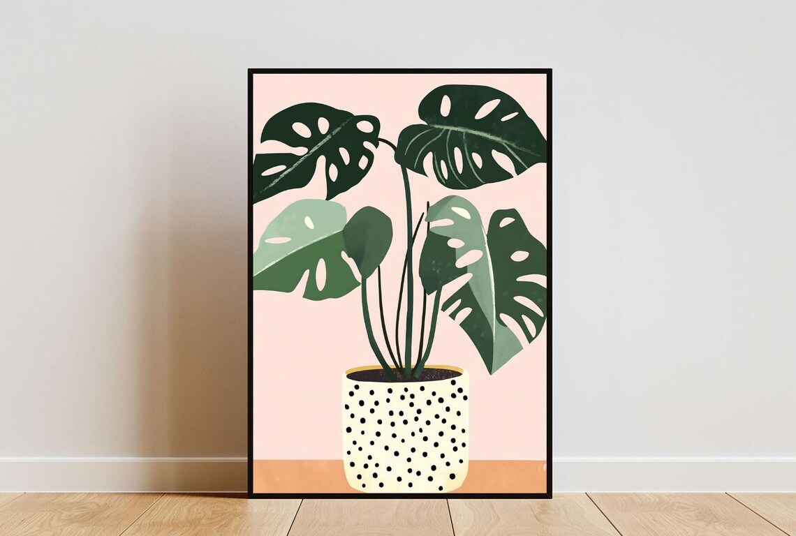 Monstera Plant Botanical Art Print, Boho Tropical
