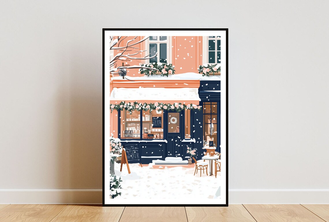 Christmas Coffee Shop Poster Art Print