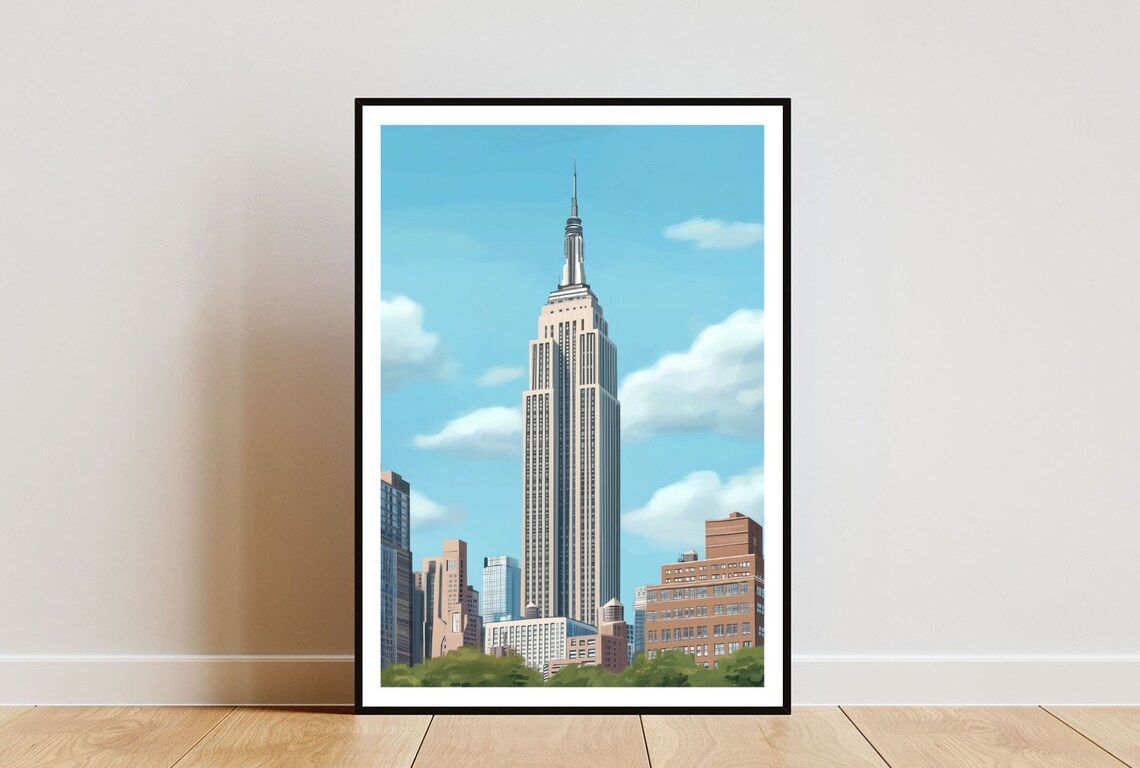 Empire State Building New York Poster With Blue Sky And Manhattan View