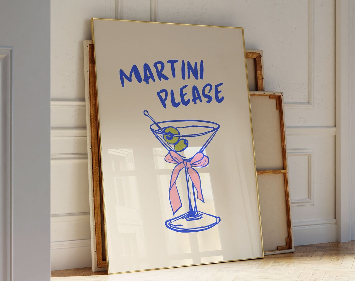 Dirty Martini Poster, Trendy Cocktail Bar Cart Decor