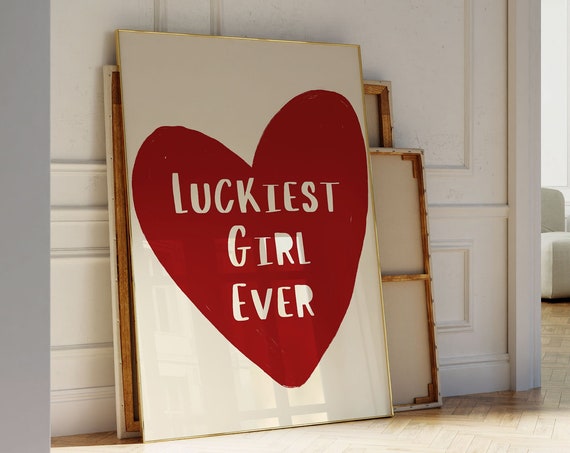 Lukiest Girl Ever Poster Retro Wall Art Hot Red Preppy Funky Wall Art Trendy Preppy Wall Decor Vintage Print Girly Wall Art