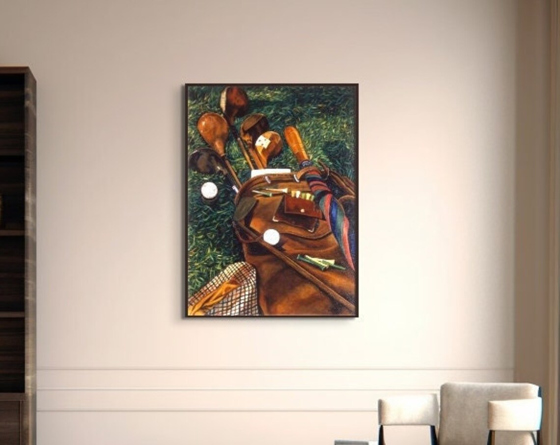 Vintage Golf Bag Clubs Overhead Grass Green Fairway Sports Poster - Image 3