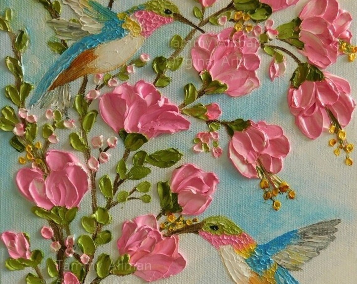 Custom Hummingbird Oil Impasto Painting Poster Print - Image 4