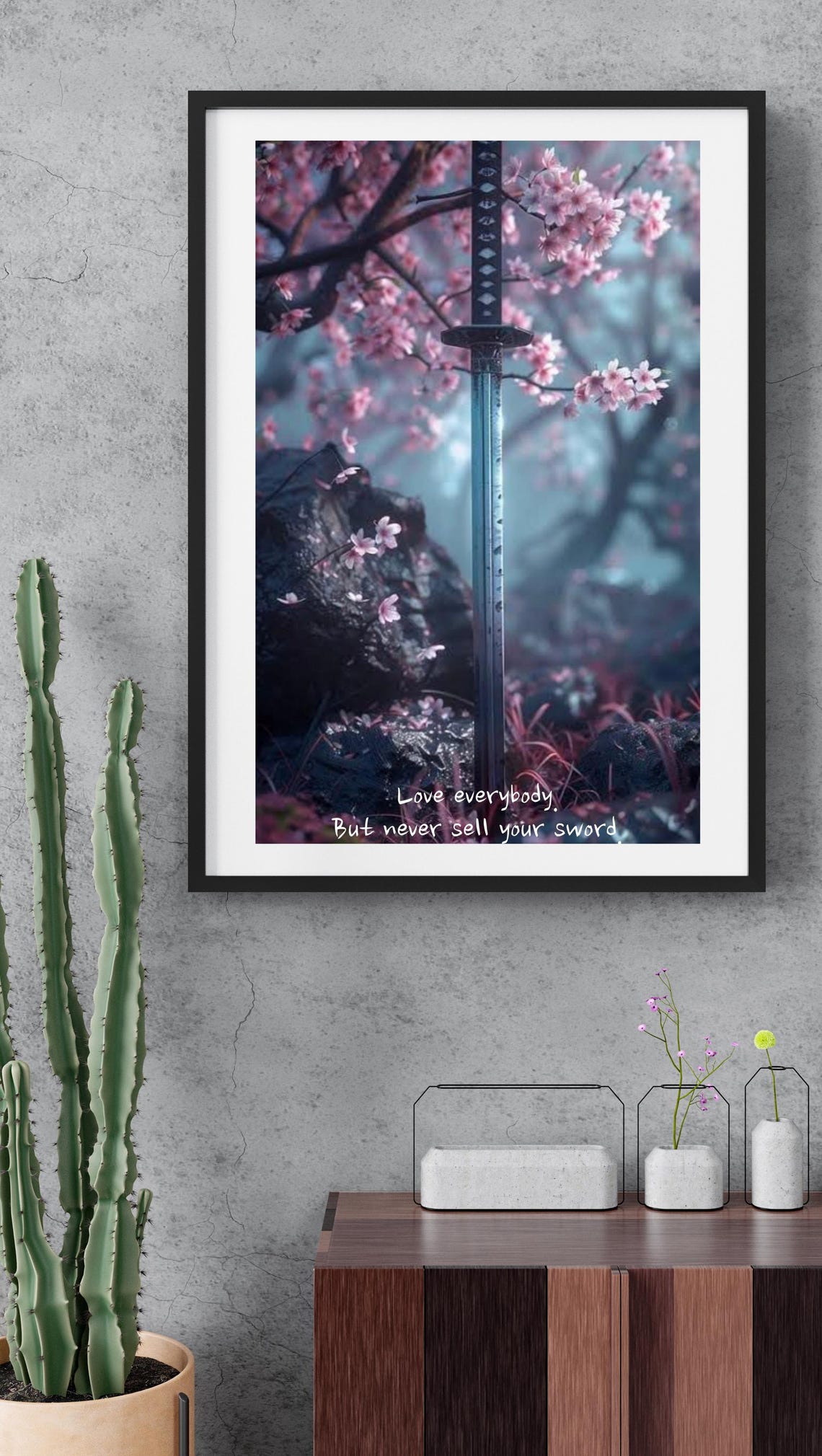 Love Everybody But Never Sell Your Sword Katana Cherry Blossom Poster