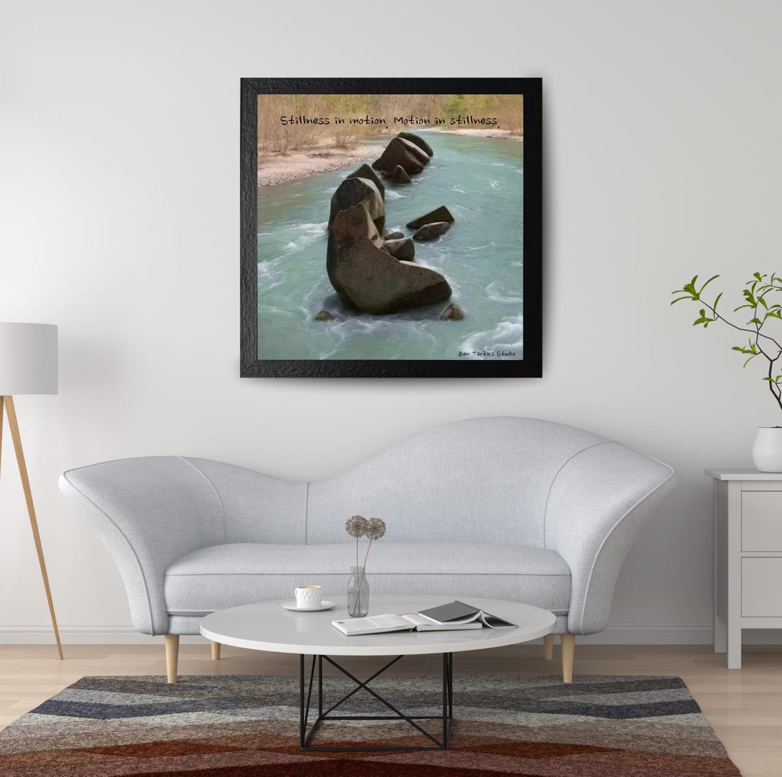 Stillness in Motion River Rocks Zen Mindfulness Nature Poster