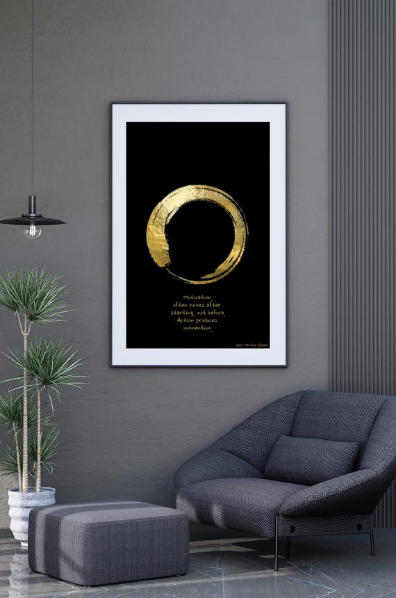 Motivation Comes After Starting Gold Enso Circle Zen Quote Poster