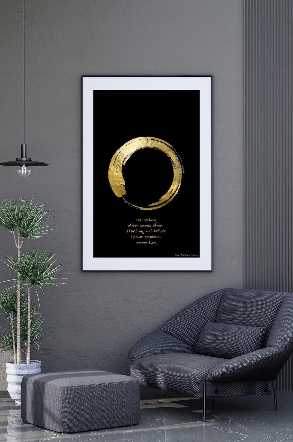 Motivation Comes After Starting Gold Enso Circle Zen Quote Poster