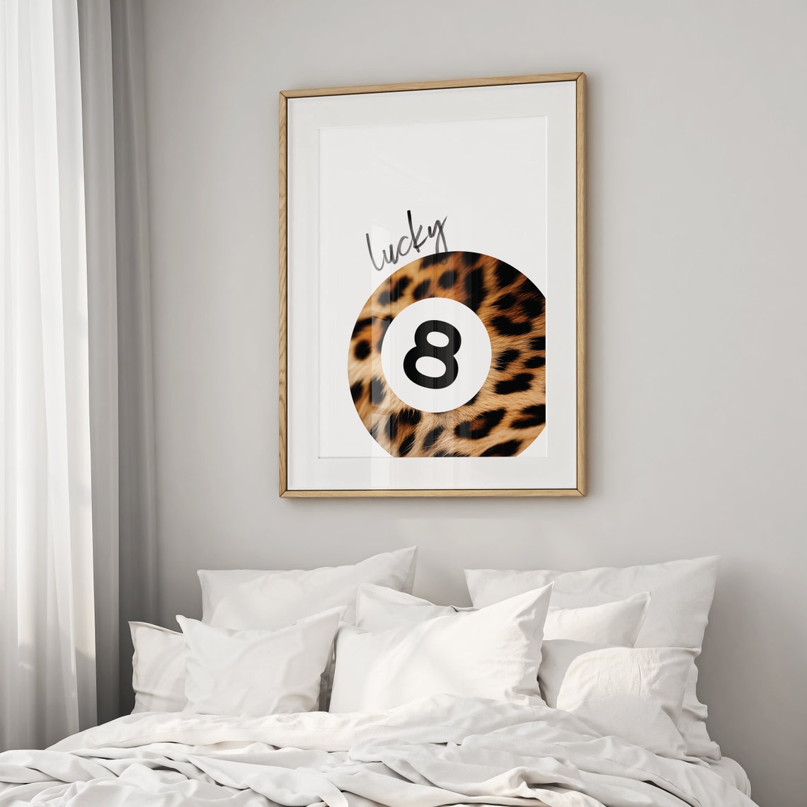 Lucky Leopard Pattern 8 Ball Script Minimalist Aesthetic Poster - Image 2