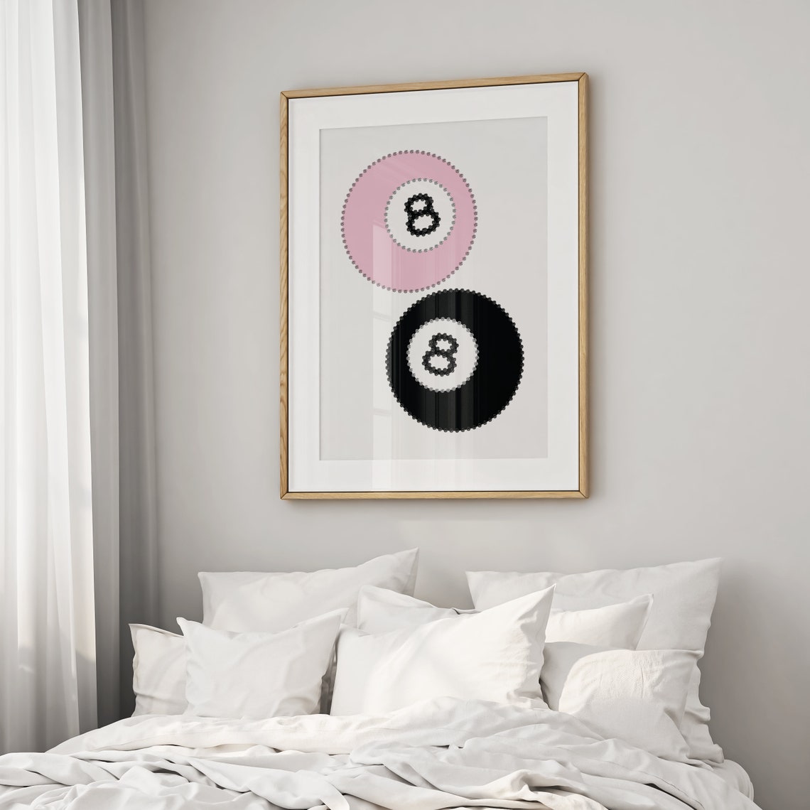 Lucky Pink and Black Eight Ball Minimalist Modern Art Poster - Image 2