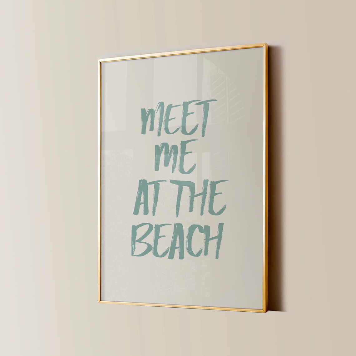 Meet Me at the Beach Sage Green Brush Lettering Quote Poster