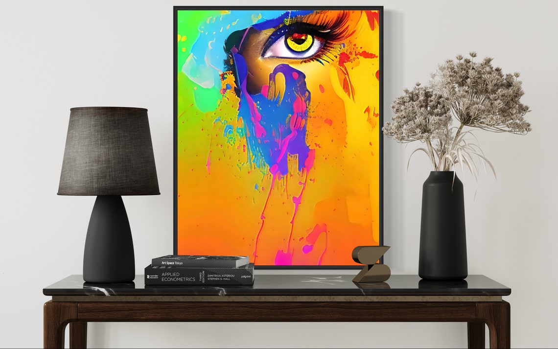 Colorful Abstract Eye Pop Art Poster in Neon Splash Paint Style