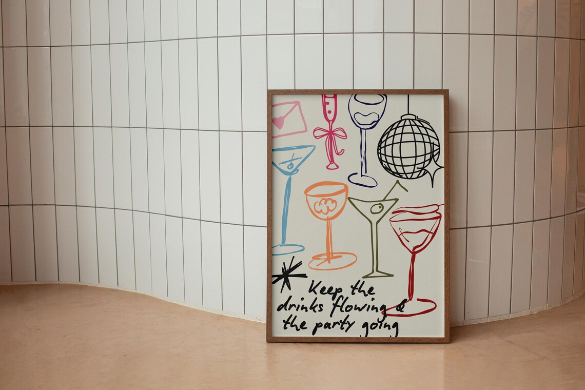 Keep The Drinks Flowing Retro Cocktail Art, Bar Sign - Image 2