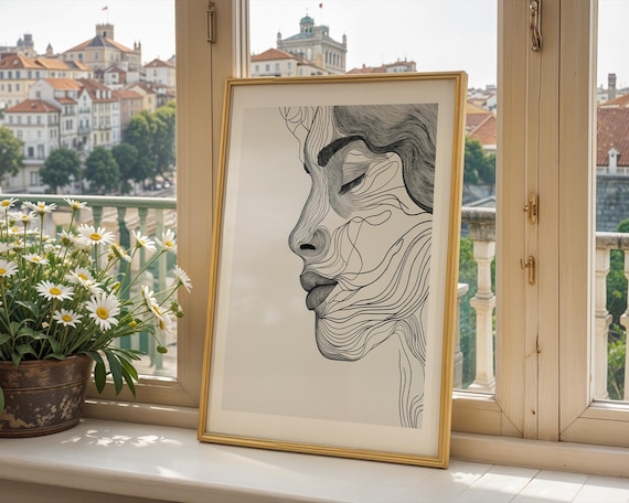 Minimalist Woman Portrait, Line Art Face Profile