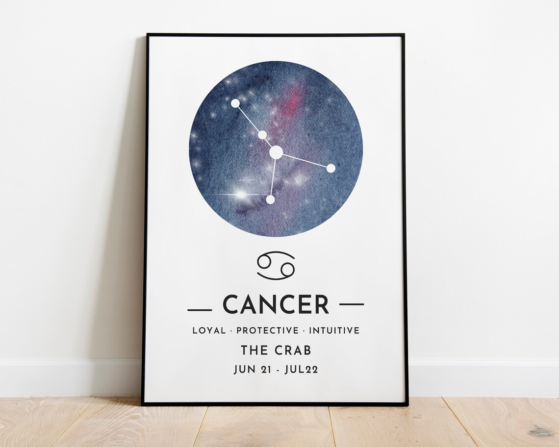 Cancer Constellation Zodiac Watercolor Star Sign Gift Poster - Image 2