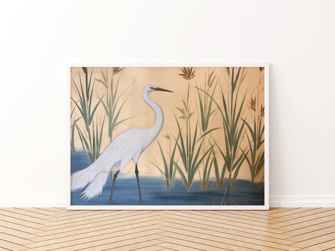 Heron Print, Grandmillennial Blue and White Art Print - Image 3