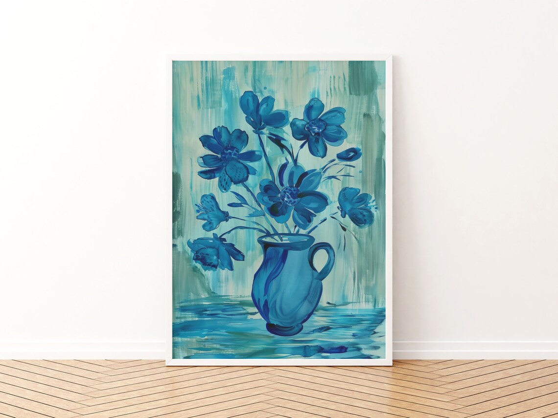 Blue Flower Vase Botanical Floral Art Print - Image 3
