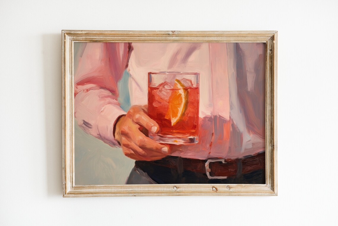 Pink Bar Cart Retro Cocktail Art Print