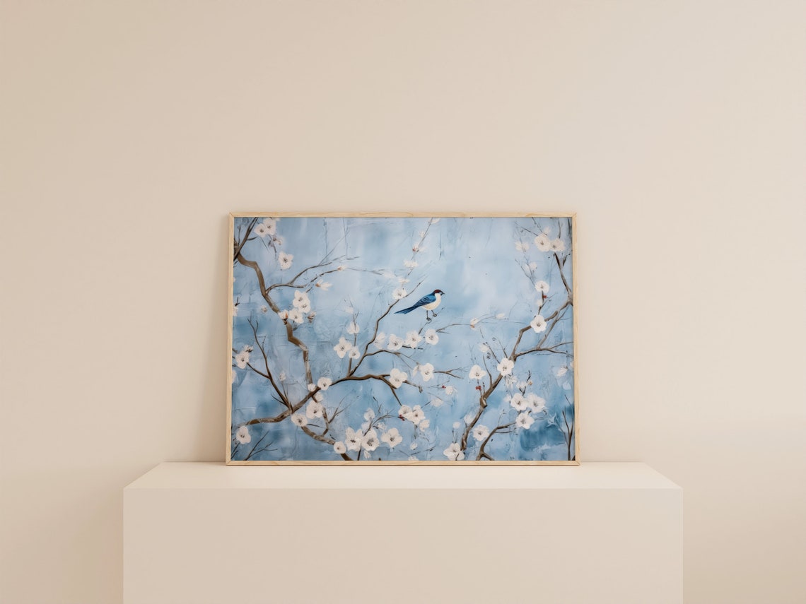 Blue And White Vintage Floral Art Print - Image 2