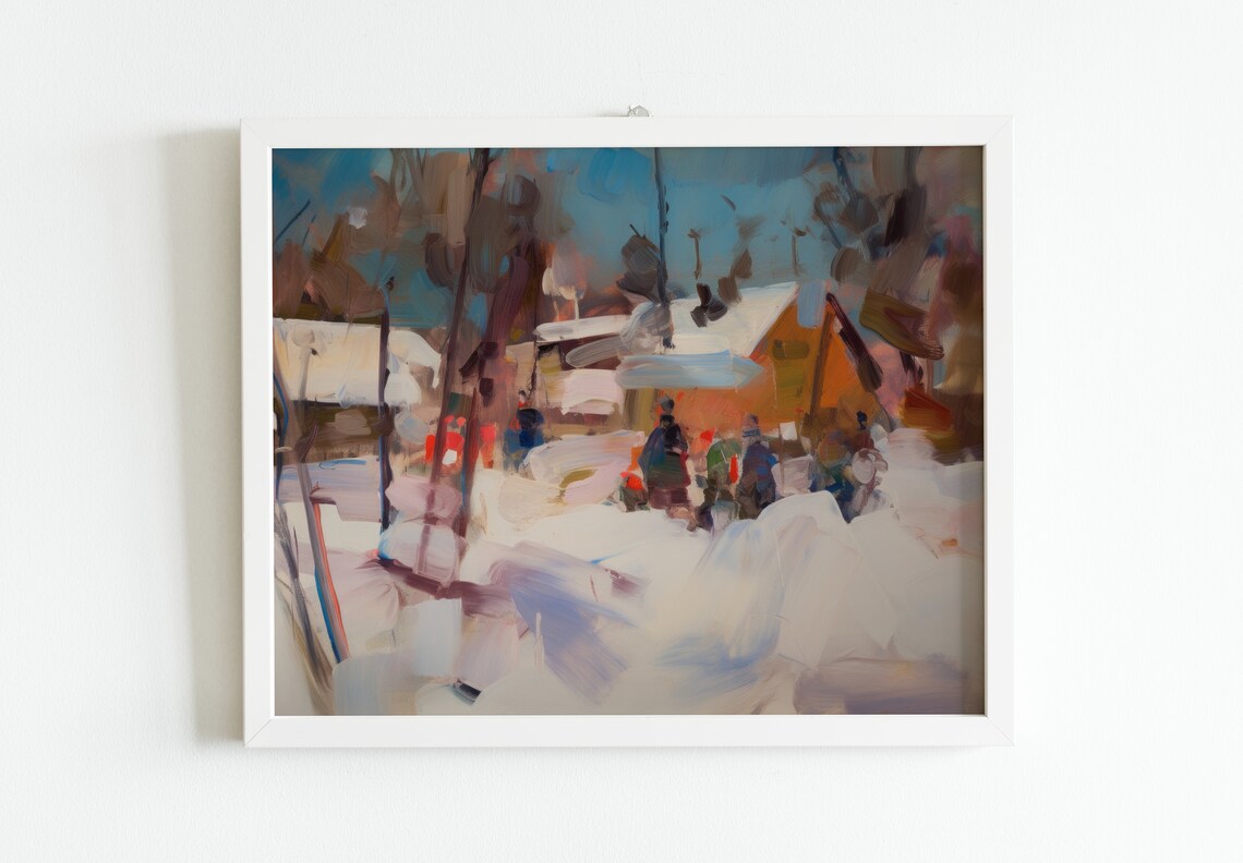 Abstract Winter Landscape Painting, Rustic Holiday Decor - Image 2