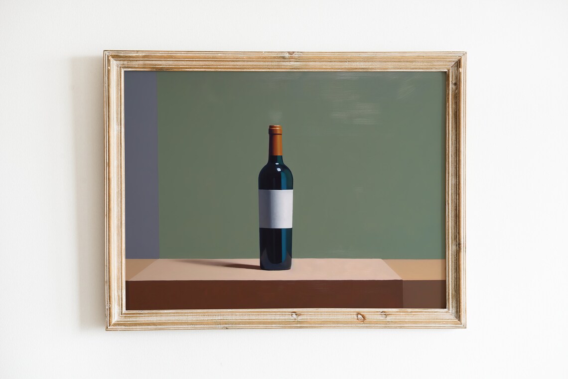 Wine Bottle Print, Sage Green French Farmhouse