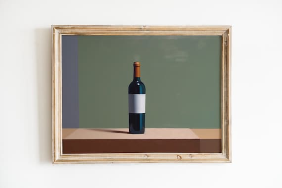 Wine Bottle Print, Sage Green French Farmhouse
