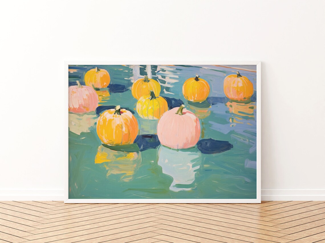 Retro Pool Print, Preppy Autumn Pumpkin Art Print - Image 3