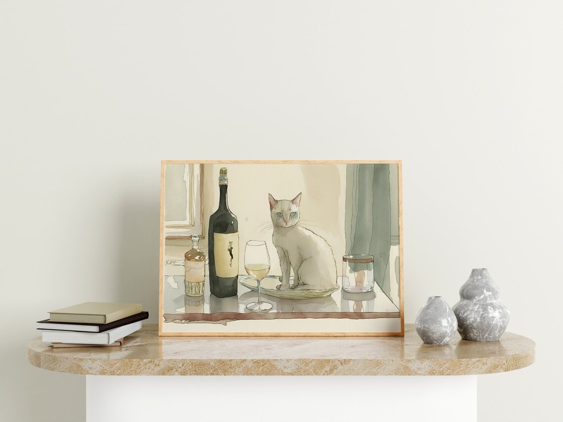 Cat Painting, Maximalist Retro Apartment Art Print - Image 3