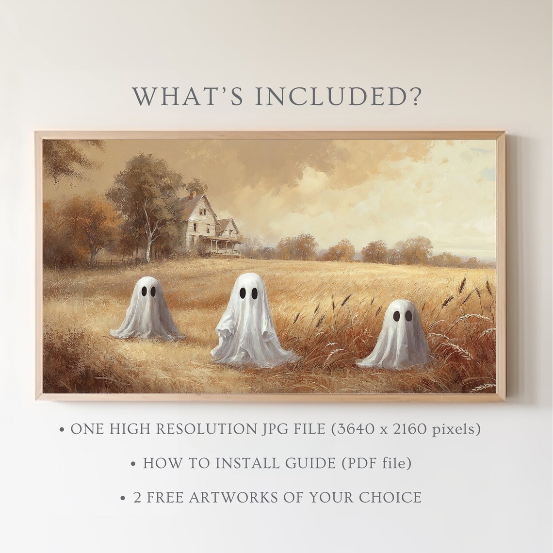 Three Ghosts In Golden Wheat Field Vintage Farmhouse Halloween Poster - Image 5