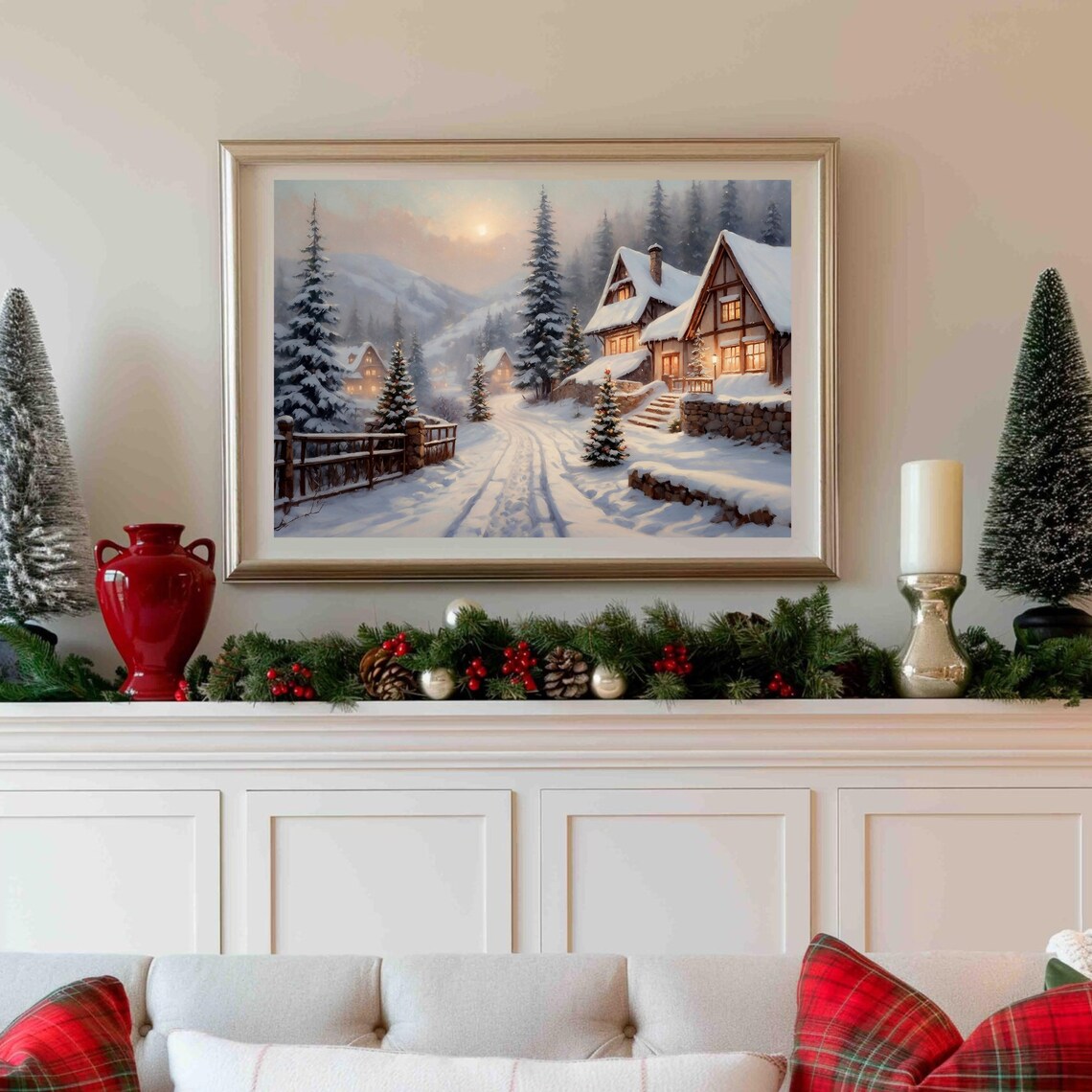 Snowy Alpine Chalet Cabin Glowing Windows Winter Wonderland Poster - Image 4