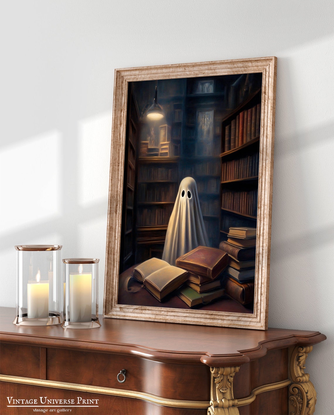 Cute Ghost Old Library Vintage Books Dark Academia Cozy Poster - Image 3