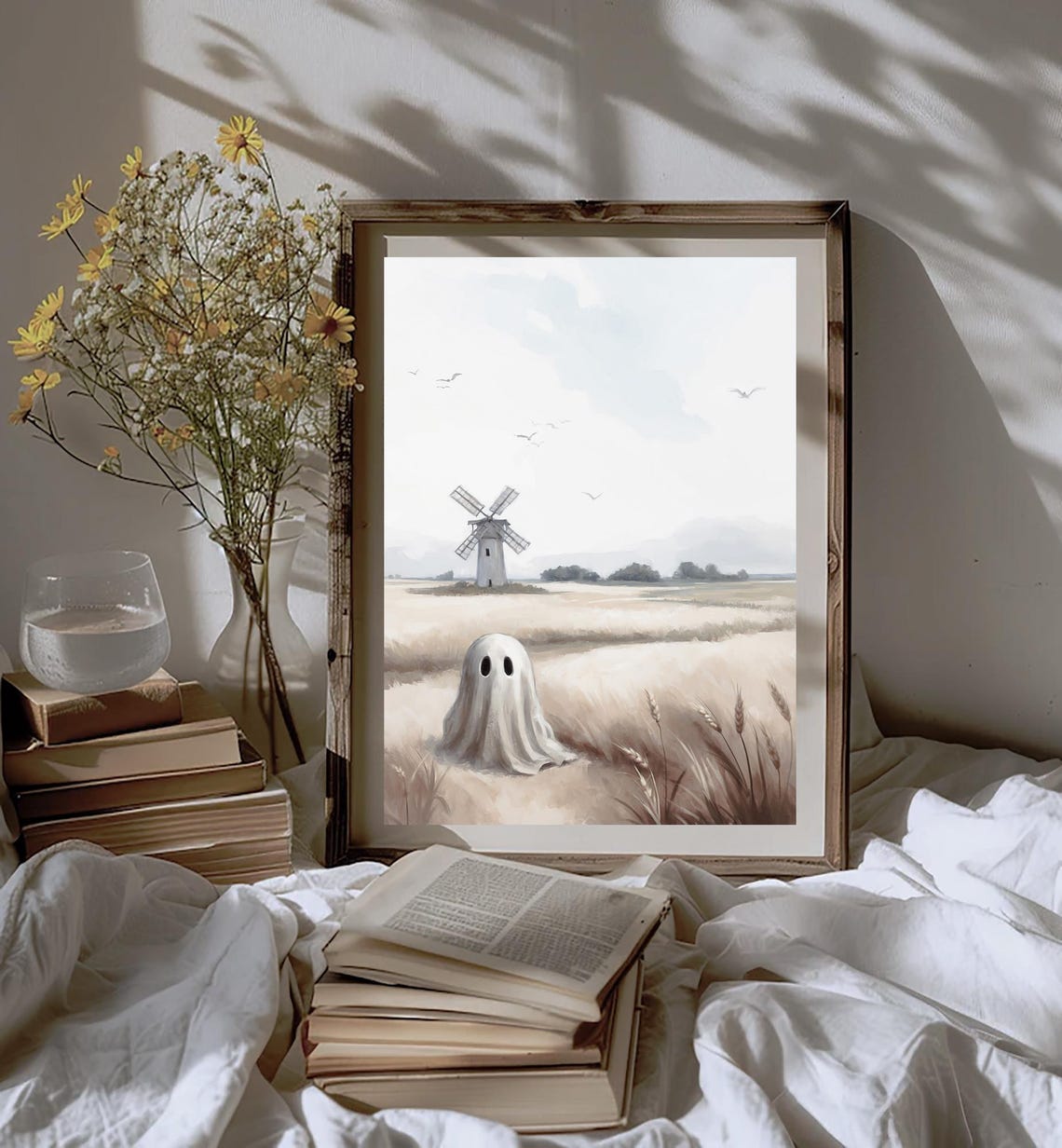 Ghost In Wheat Field By A Windmill Rural Vintage Halloween Poster - Image 2