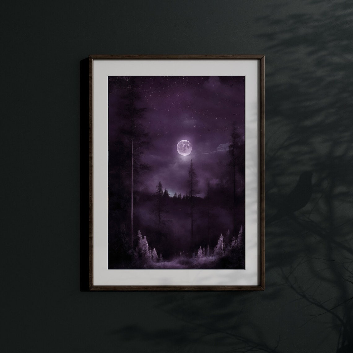Purple Night Sky Full Moon Over Forest Vintage Celestial Poster - Image 5