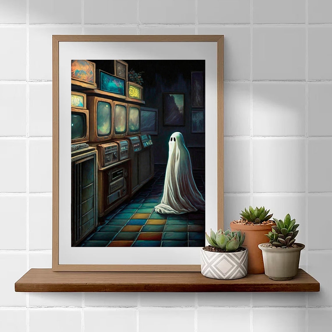 Ghost Vintage TV Shop Retro Electronics Store Spooky Night Poster - Image 4