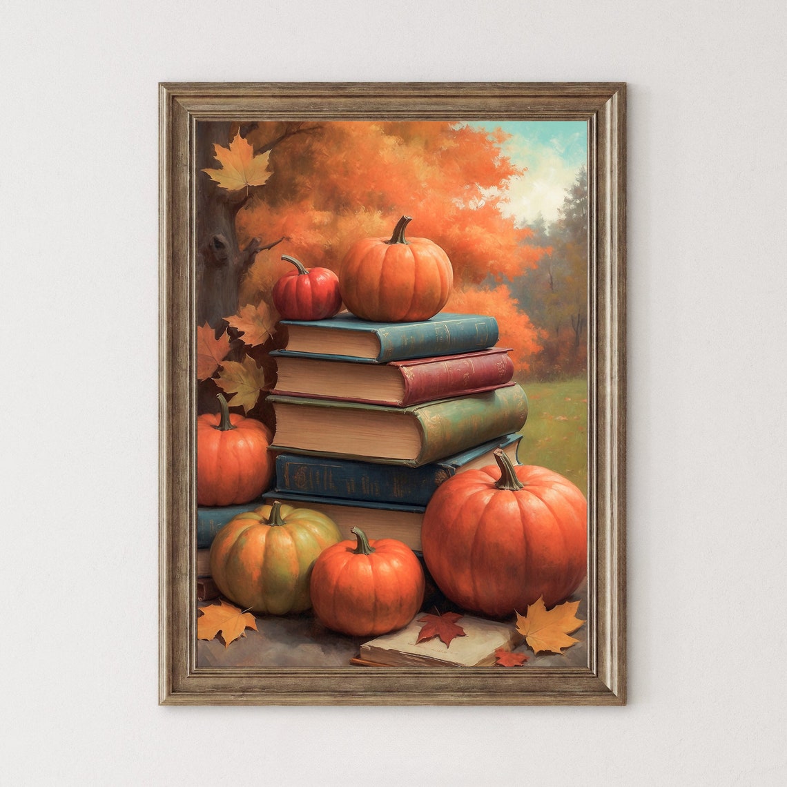 Stack Of Books With Pumpkins Cozy Autumn Fall Reading Painting Poster - Image 4