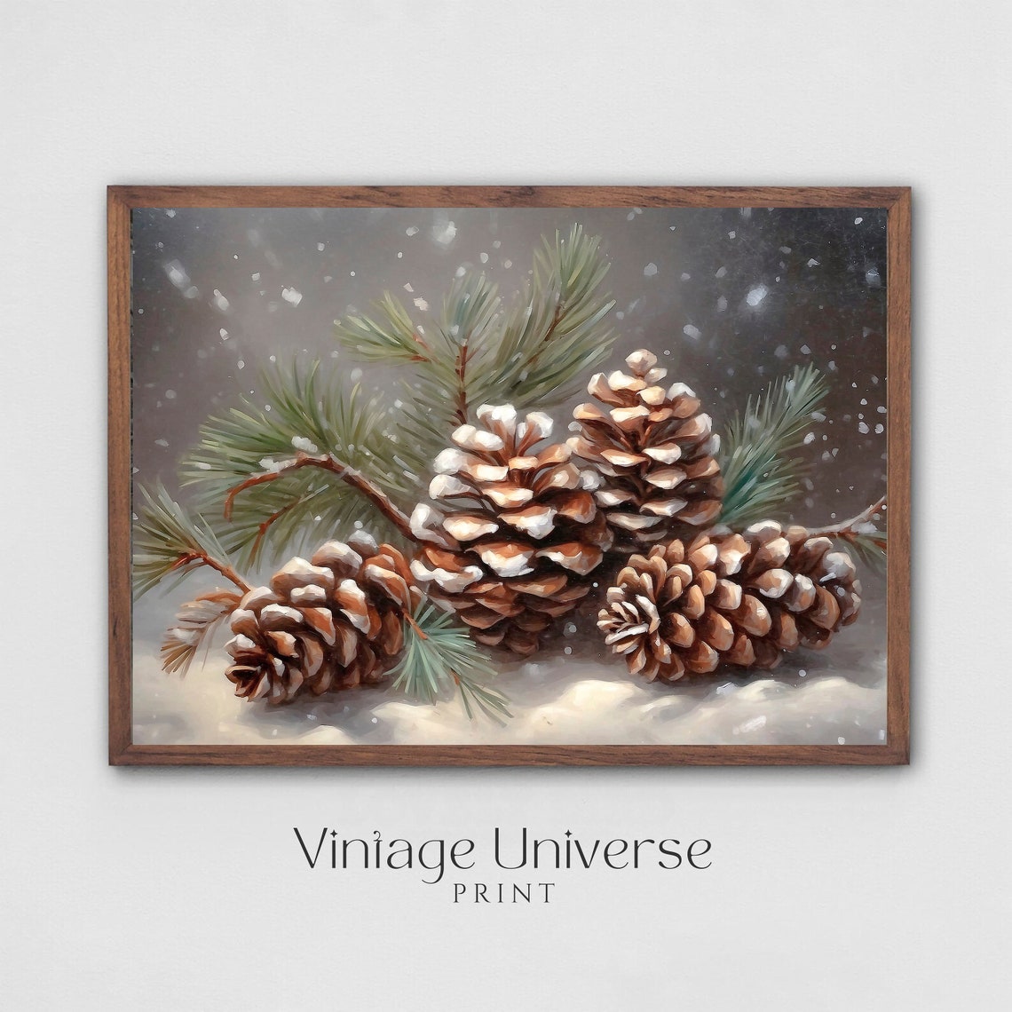 Snowy Pinecones on Evergreen Branch Winter Still Life Poster - Image 5