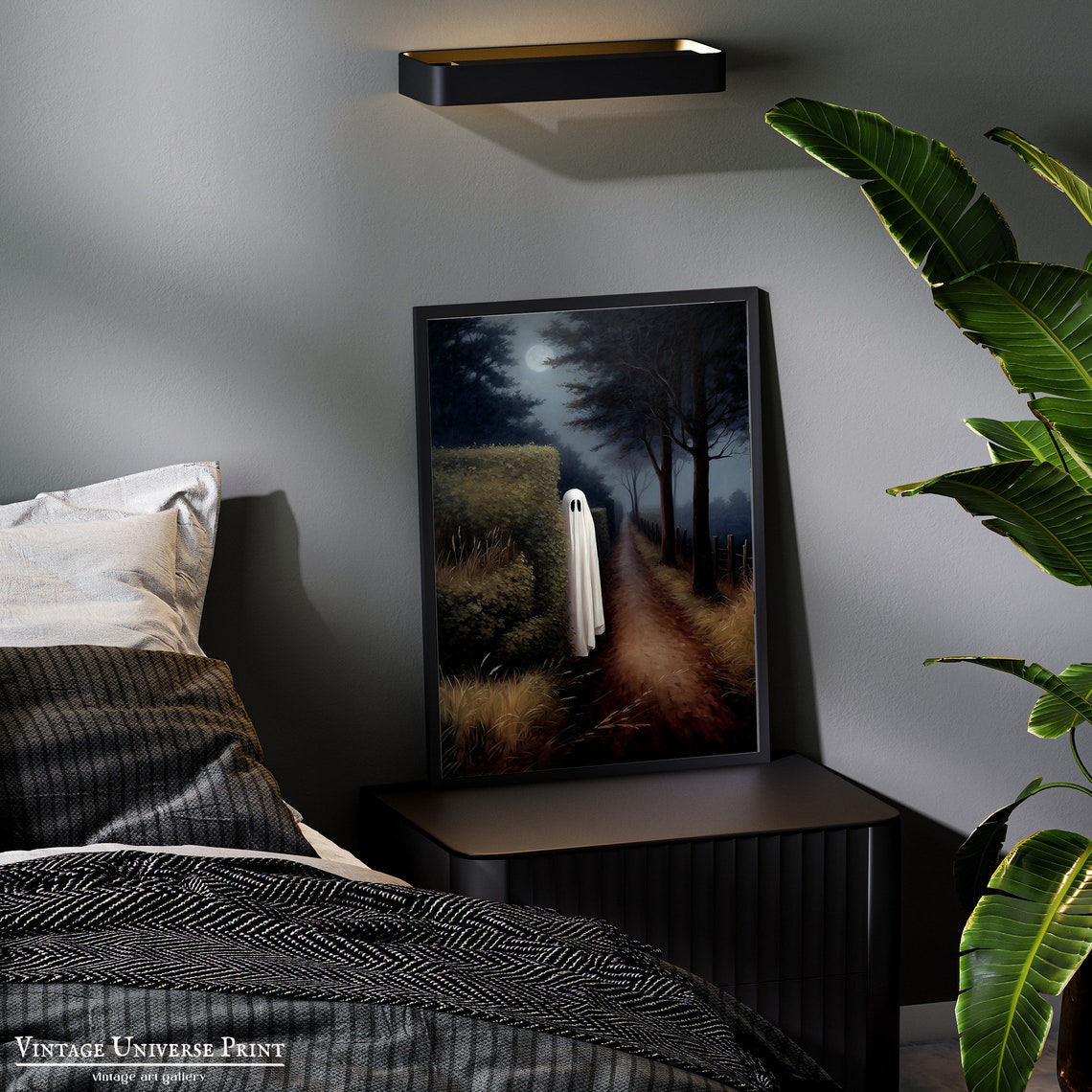 Ghost Peeking Around A Hedge On A Moonlit Country Lane Poster - Image 2