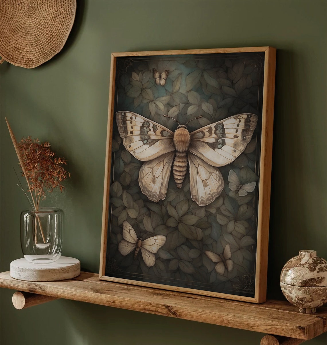Vintage Moth And Butterflies Among Dark Leaves Moody Art Poster - Image 4