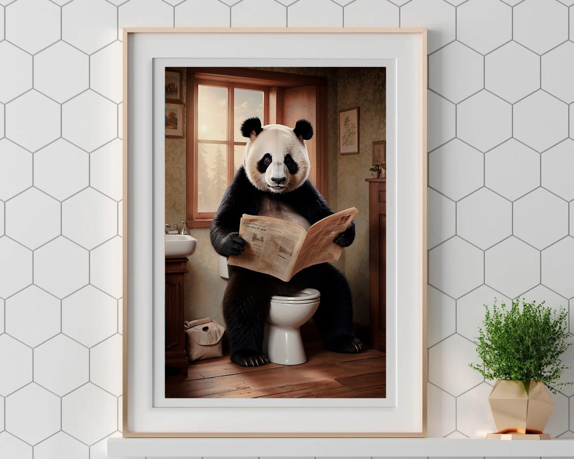 Giant Panda Reading Newspaper While Sitting On Toilet Poster - Image 5