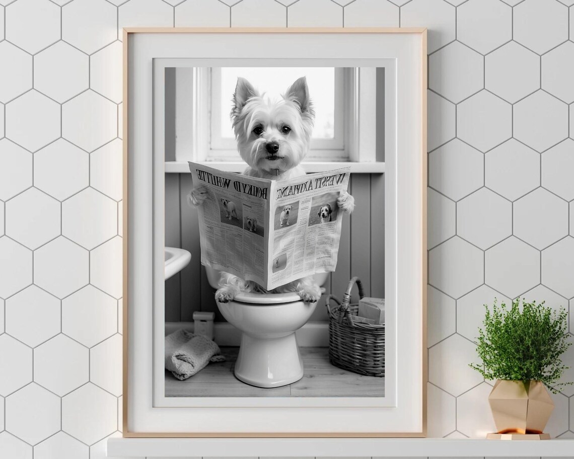 Dog On Toilet Bathroom Print Dog Animal Bathroom Wall Art Animal On Toilet Wall Art Funny Bathroom Wall Art Bathroom Decor - Image 5