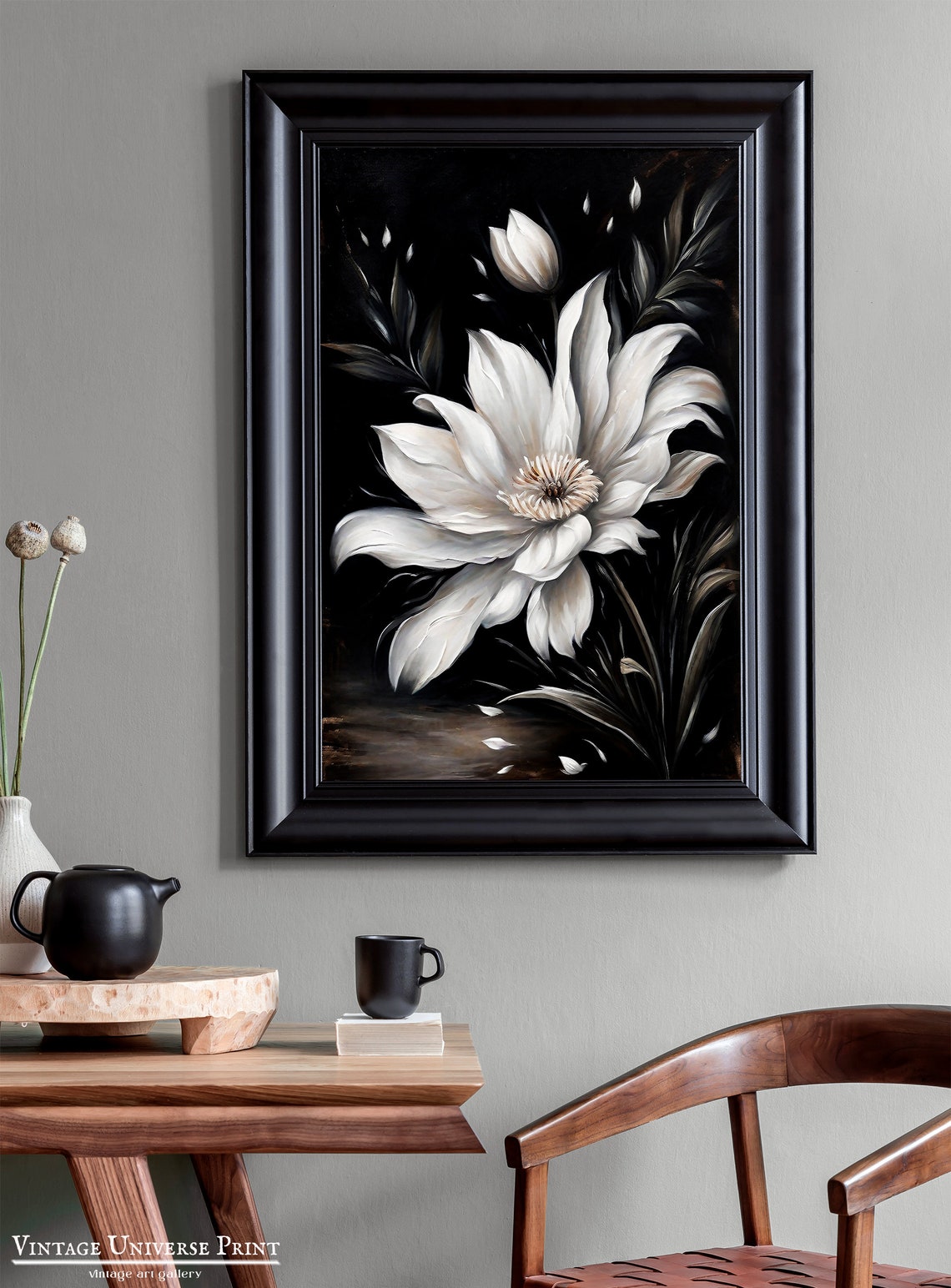 Moody Flower Vintage Painting Flower Antique Art Print Moody Dark Flower Painting Moody Floral Dark Aesthetic Room Decor - Image 5