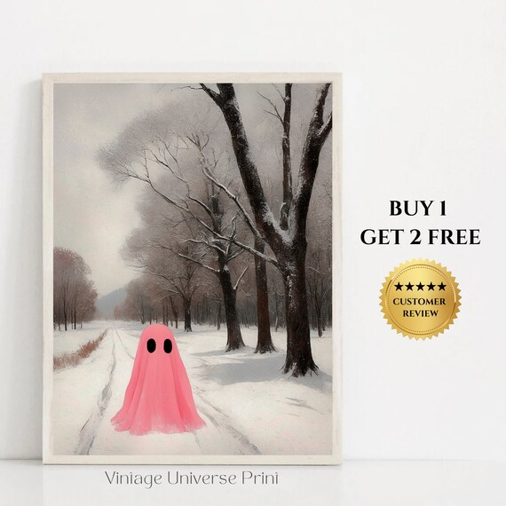 Pink Ghost on Snowy Path Among Tall Frosted Winter Trees Print