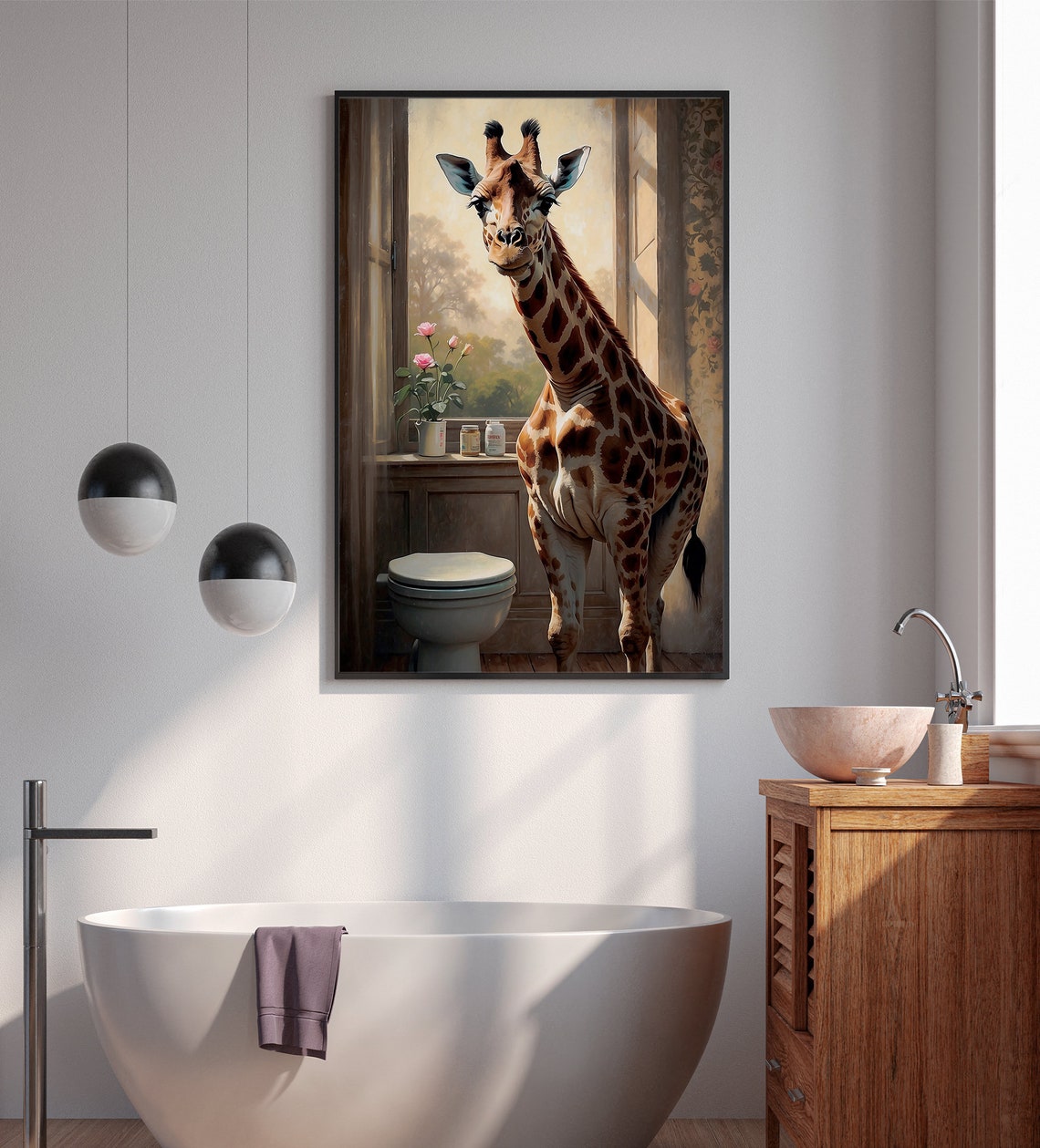 Friendly Giraffe Standing Beside A Vintage Toilet Humor Poster - Image 4