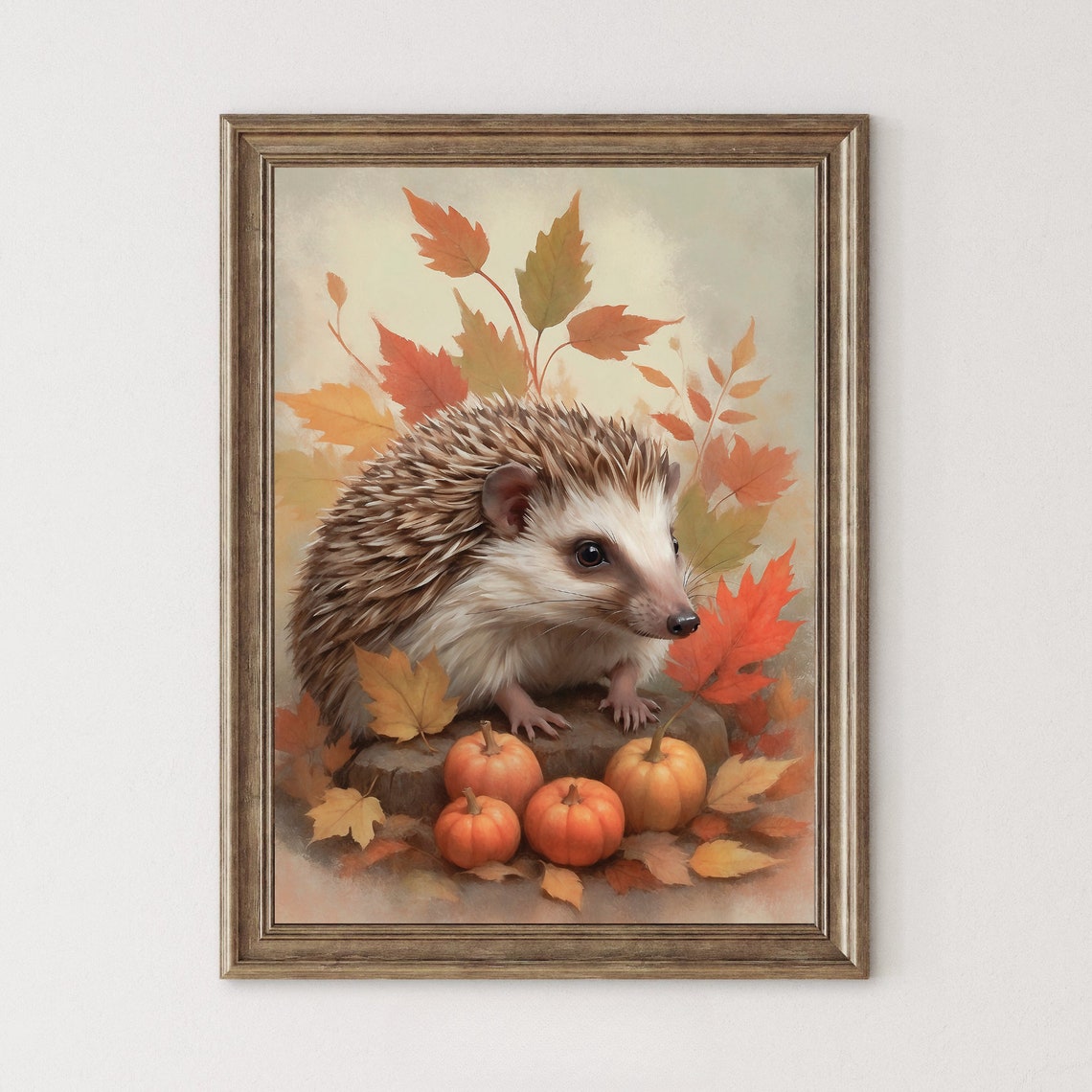 Cute Hedgehog With Pumpkins Autumn Fall Vintage Painting Style Poster - Image 4